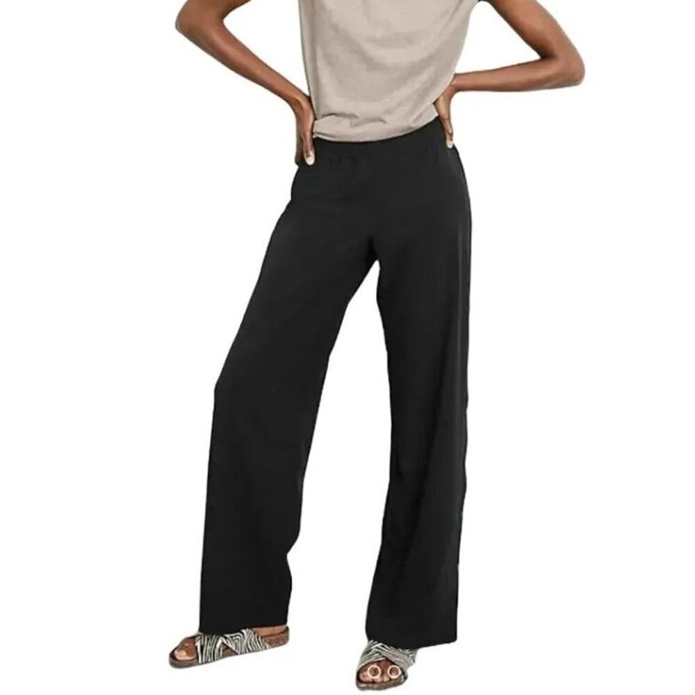 GARNET HILL Relaxed Side Snap Pull On Pants in Black  High rise Wide leg  SZ M